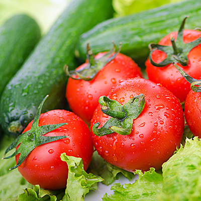Tomatoes and cucumbers ready for salad